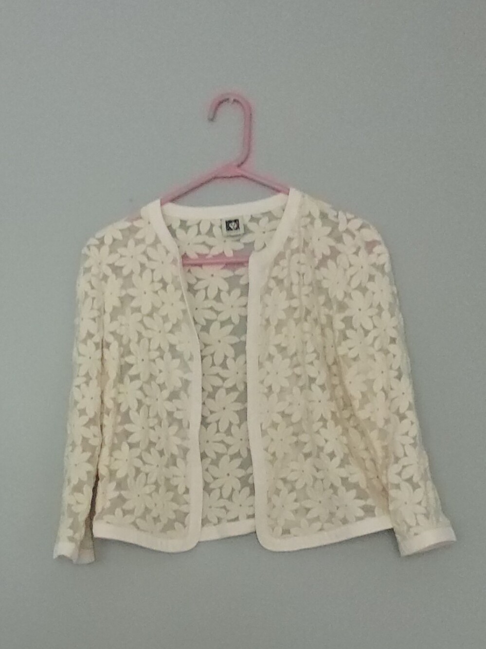 Anne Klein Cream Floral Lace Open Front Jacket